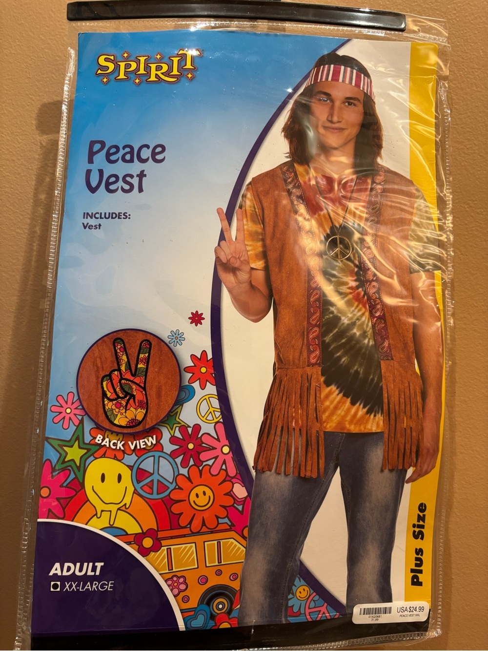 Spirit Halloween Adult Peace Hippie Fringe Vest Size XXL